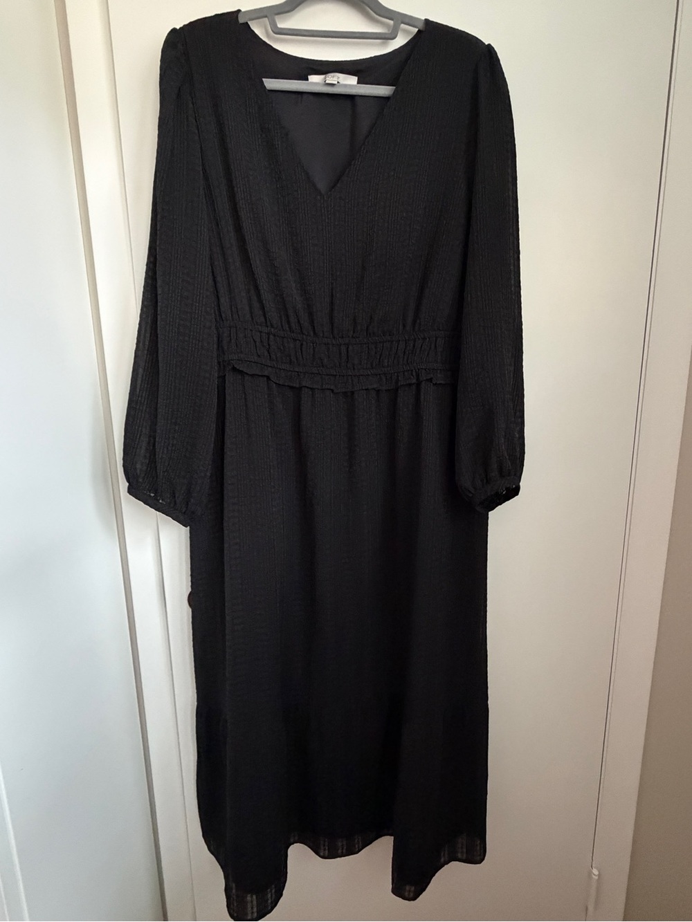 LOFT Black Long-Sleeve V-Neck Midi Dress